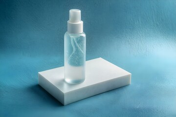 Plastic Bottle of a Beauty Product on a Soft Blue Background