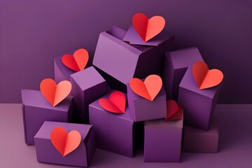 Purple Cardboard Boxes Piled and Decorated with Red Paper Accents