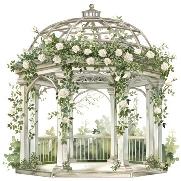recommend clip art: Classic gazebo architecture illustration garden.