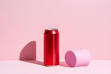 Red Classic Aluminum Can for Carbonated Drinks on Minimalist Display