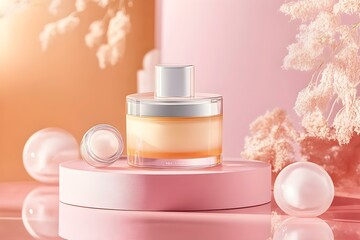 Skin Care Beauty Product on Podium with Glossy Glass Elegance