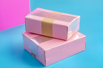 Two Pink Parcels Secured with Packing Tape for Elegant Shipment