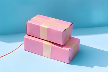 Two Pink Parcels Secured with Packing Tape for Elegant Shipment