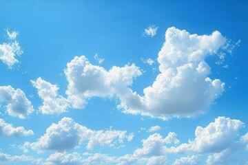 Bright blue sky filled with large fluffy white clouds creating a peaceful and expansive atmosphere