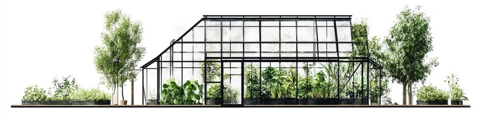 Greenhouse with Lush Landscaping