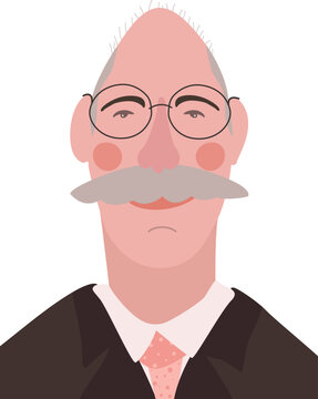 Stylized portrait of a bald man with a huge moustache and glasses