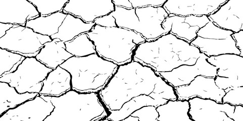Cracked Earth Vector Texture with Transparent Background – High-Detail Grunge Overlay of Dry, Distressed Lines and Natural Ground Erosion
