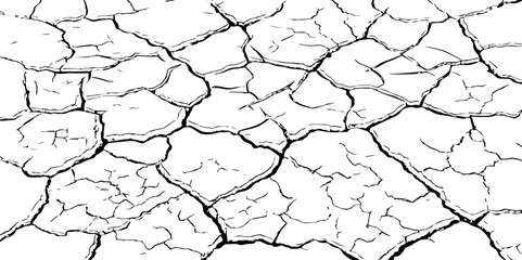 Cracked Earth Vector Texture with Transparent Background – High-Detail Grunge Overlay of Dry, Distressed Lines and Natural Ground Erosion
