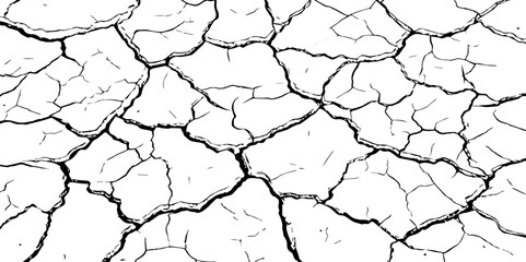 Vector Illustration of Cracked Ground Texture with Transparent Background – A Distressed Grunge Effect Featuring Natural Earth Line Patterns