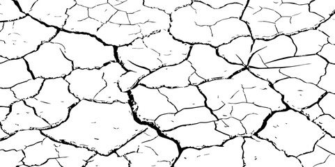 Vector Illustration of Cracked Ground Texture with Transparent Background – A Distressed Grunge Effect Featuring Natural Earth Line Patterns