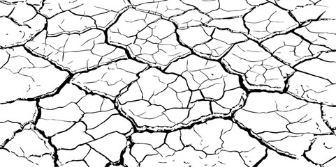 Vector Illustration of Cracked Ground Texture with Transparent Background – A Distressed Grunge Effect Featuring Natural Earth Line Patterns