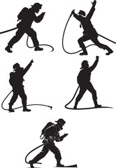 Naklejka premium Firefighter Actions Silhouettes Vector Pack