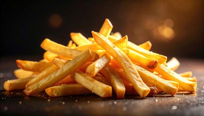 Golden French Fries on Dark Background Moody Food Poster Asset Generative AI