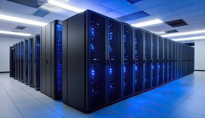 Massive server rack farm in a data center