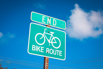 Bike route sign on a street in Kauai, Hawaii,America, usa