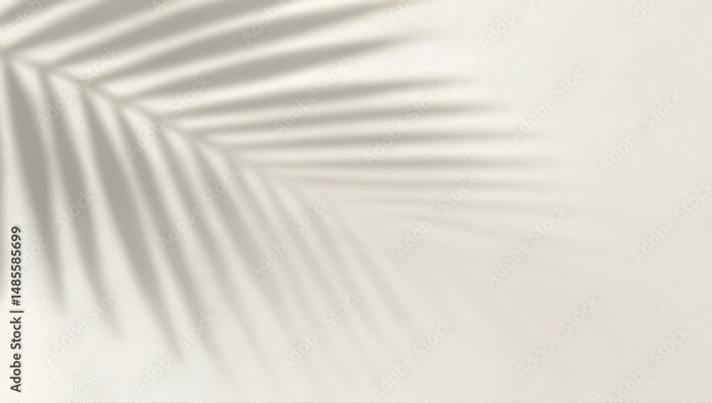 Poster soft gray background featuring palm leaf shadow for tranquil and minimalistic design projects