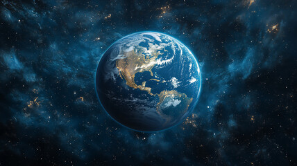 Fototapeta premium Stunning view of Earth from space, showcasing its vibrant colors and intricate details against cosmic backdrop. planet appears alive and dynamic