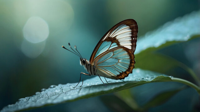 Iridescent Blue Morpho Butterfly: Tropical Insect on Green Leaf