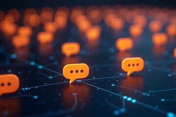 Networked digital dialogue flows through digital space