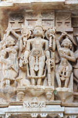 Hindu Deity with Attendants Holding Fans – Wall Relief at Jagdish Temple, Udaipur, Rajasthan, India