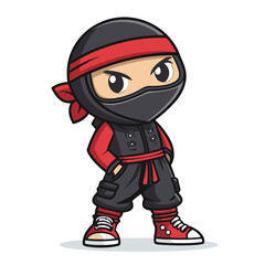 Create a cute chibi illustration of a ninja wearing baggy cargo pants and high-top sneakers,  displaying playful energy.