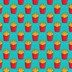 Pop Art Style French Fries Repetition Retro Food Design Element Generative AI