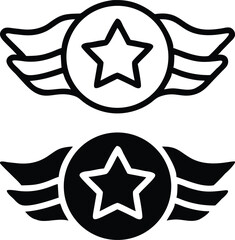 Black and White Star Badge Emblem with Wavy Circular Outline Illustration