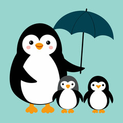 Cute Cartoon Penguins Holding Umbrella for Happy Father’s Day Scene