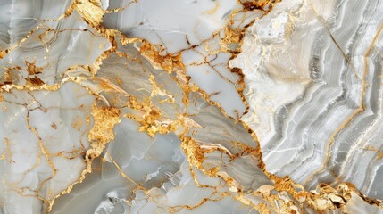 Gray and White Marble with Gold Veins