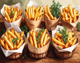 Rustic Style French Fries with Herbs Generative AI