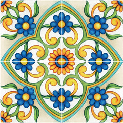 Watercolor hand drawn italian mediterranean tiles