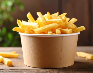 Tasty Golden French Fries in Paper Cup Generative AI