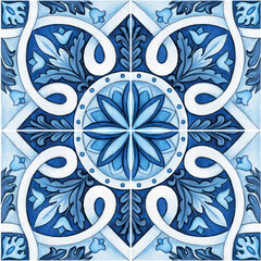 Watercolor hand drawn italian mediterranean tiles
