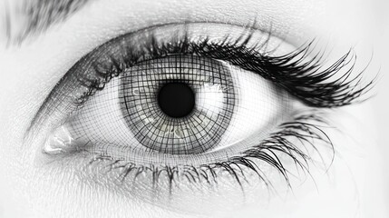 Obraz premium Human eye with biometric scanning grid lines