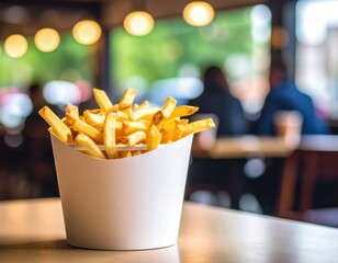 Tasty Golden French Fries in Paper Cup Generative AI