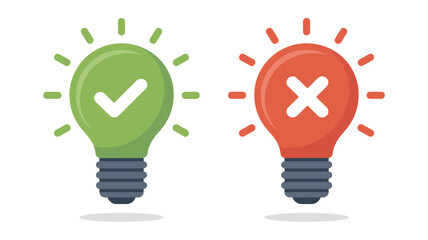 Correct vs Incorrect Light Bulb Icons – Flat Concept Design