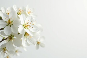 Fototapeta premium Delicate white blossoms against pure white backdrop, clean, aesthetic