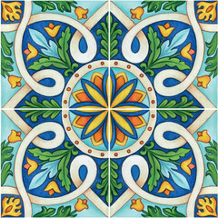 Watercolor hand drawn italian mediterranean tiles