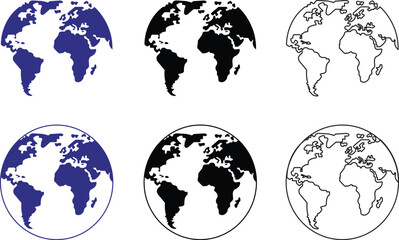 Earth globe icons set. Earth hemispheres with continents collection. world map group vector illustration.