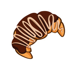Croissant drizzled with chocolate and butter cream hand drawn color
