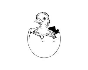 Duck Sitting in Half Egg SVG Icon Logo Design – Cute Baby Bird Vector Clipart, Easter Animal Silhouette, Nursery Art for Print