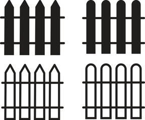 Garden wooden fence icons set. Plank fences collection. vector illustration