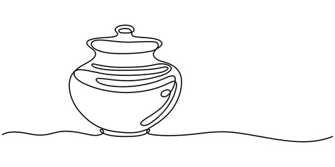 clay pot continuous line drawing, One line drawing of ancient Greek clay vase, isolated on white background, Clay pot, Water Pot-line art, single line art, continuous line art, vector art.