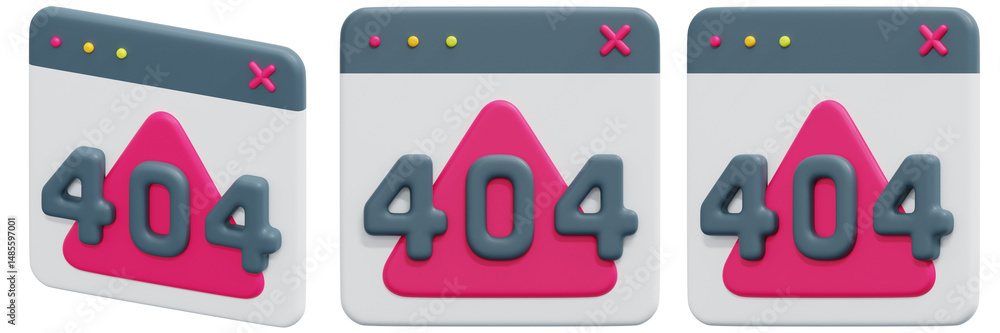 Poster set of 404 error icons on white background 3d render icon illustration