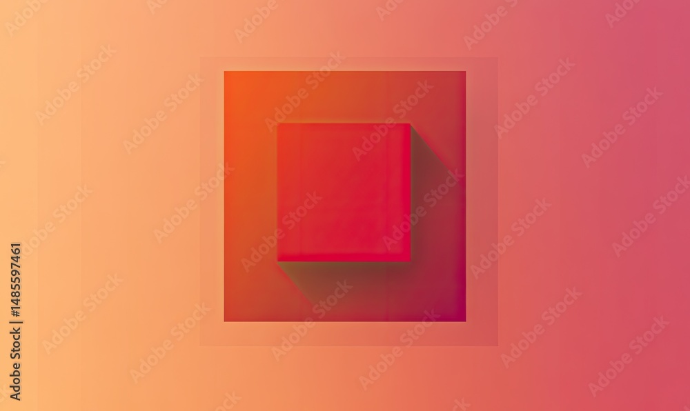 Poster red square box on a gradient background. detailed 3d effect