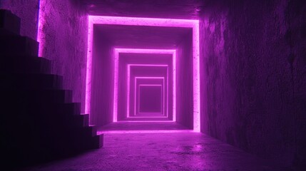 Fototapeta premium Neon Purple Corridor: A Digital Exploration of Light and Shadow