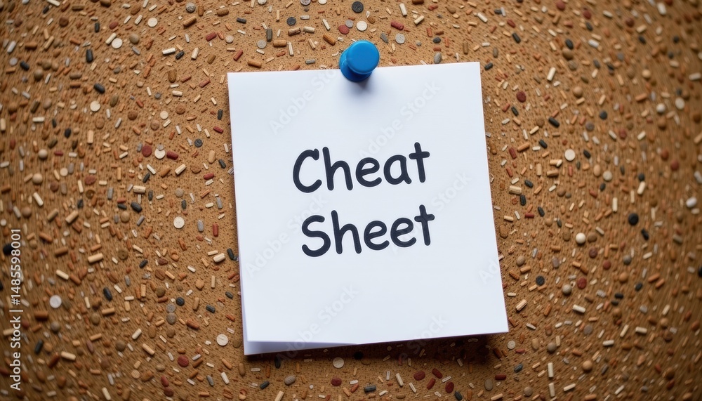 Poster cheat sheet note pinned on a textured background