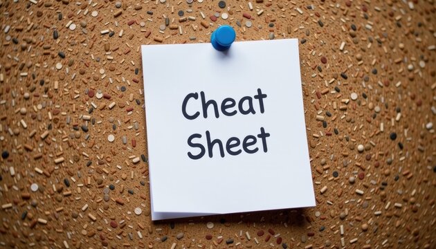 Cheat sheet note pinned on a textured background