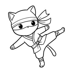 Cat ninja drawing illustration. coloring pages for kids