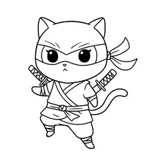 Cat ninja drawing illustration. coloring pages for kids